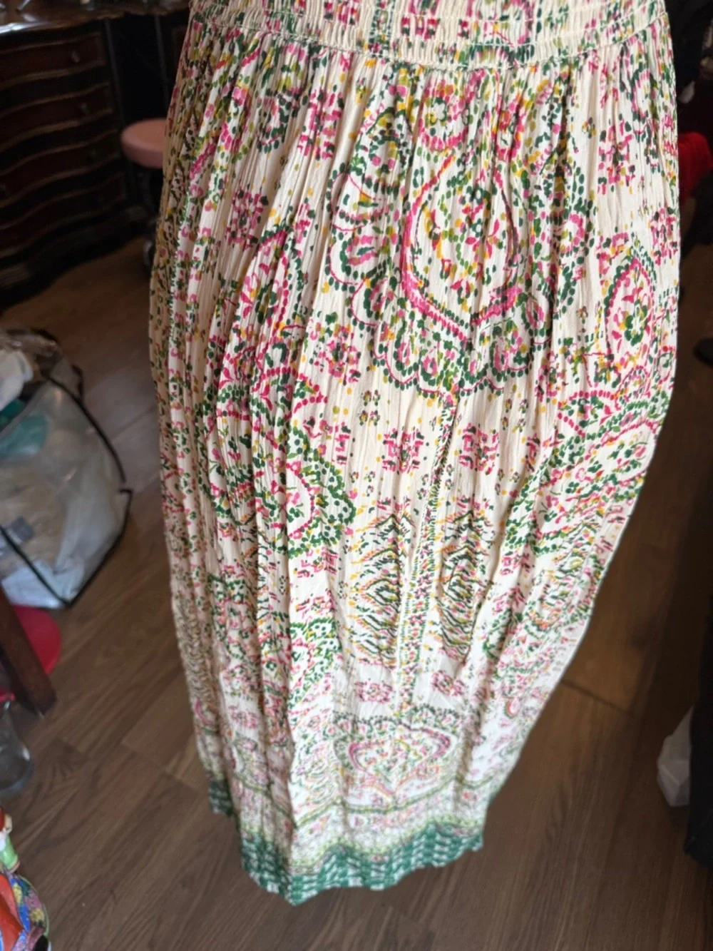 Boho Twist-Front‎ Floral Maxi Dress in Cream and Pink